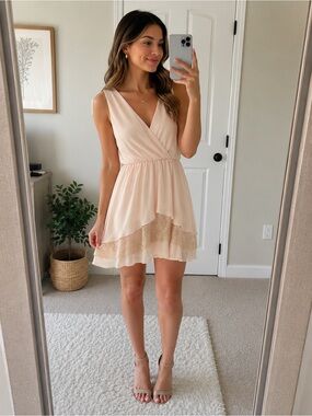 BCBGeneration Blush Lace Overlay Dress – Size XS